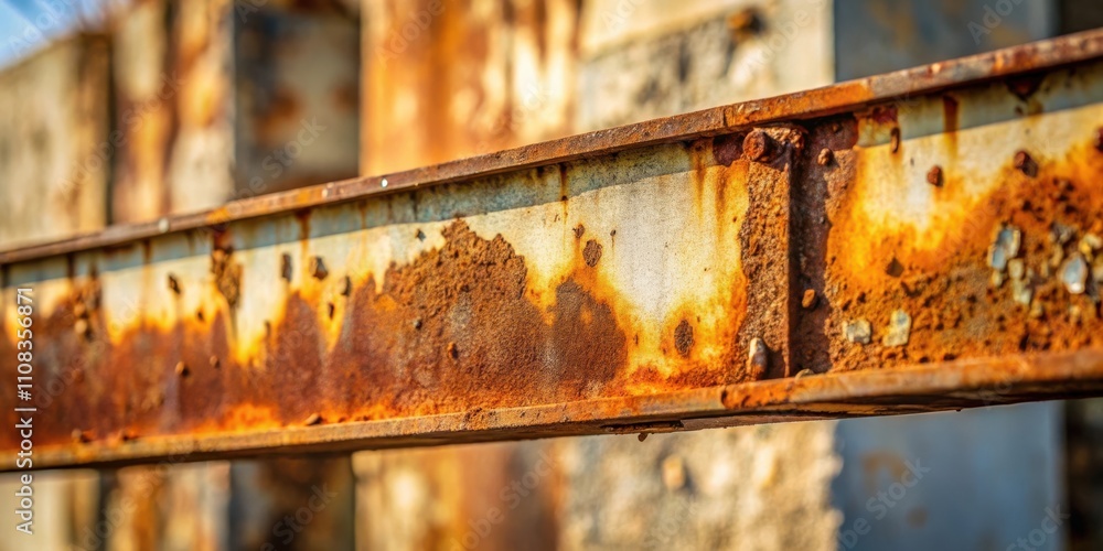 Poster a close-up view of a rusty metal beam with visible signs of weathering and wear