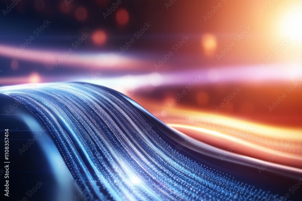Poster futuristic data stream with dynamic light trails and bright energy burst