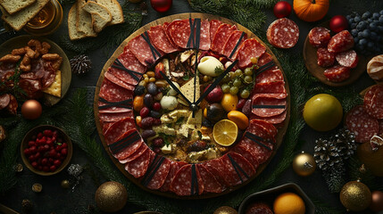 Charcuterie board with assorted meats, cheeses, and fruits for festive gathering