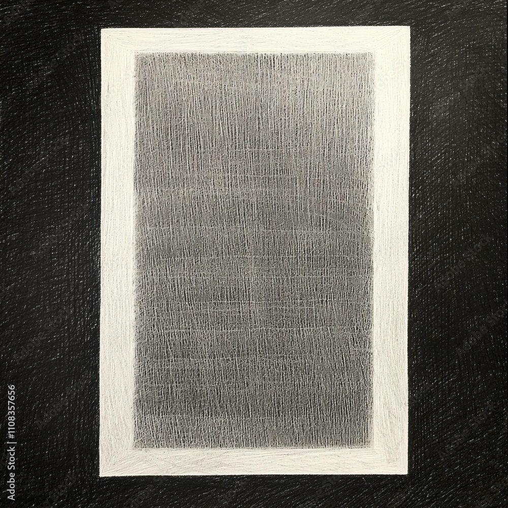 Poster abstract black and white illustration featuring a textured rectangle with a contrasting white border