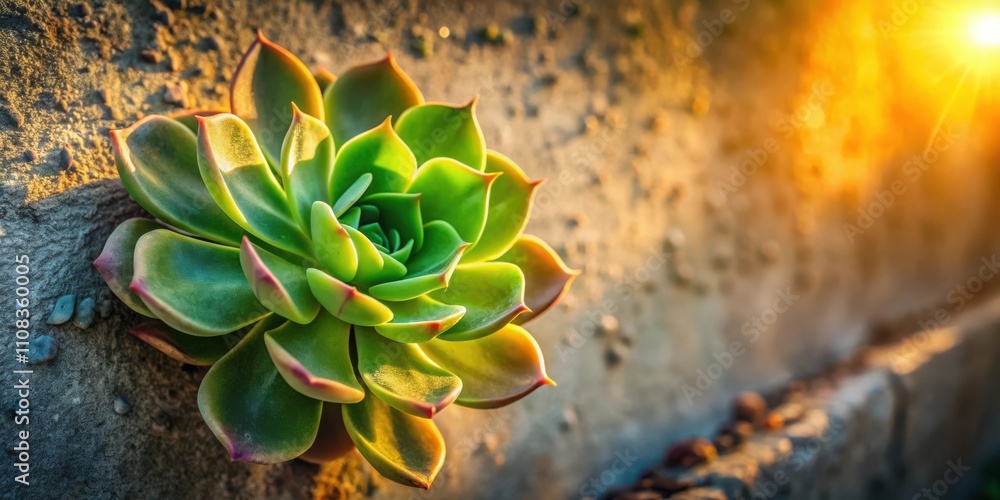 Poster a close-up of a succulent plant bathed in the warm glow of the setting sun, its intricate rosette pa