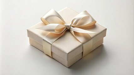 Obraz premium A simple, elegantly tied gift box with a soft, cream-colored ribbon, ready to be given for a special occasion.