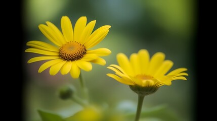 Obraz premium Two Bright Yellow Flowers Blooming Beautifully
