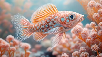 Vibrant Underwater Scene Featuring a Colorful Fish Among Coral Reefs in a Serene Ocean Environment