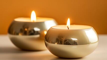Two Golden Candles Burning Brightly on a Table