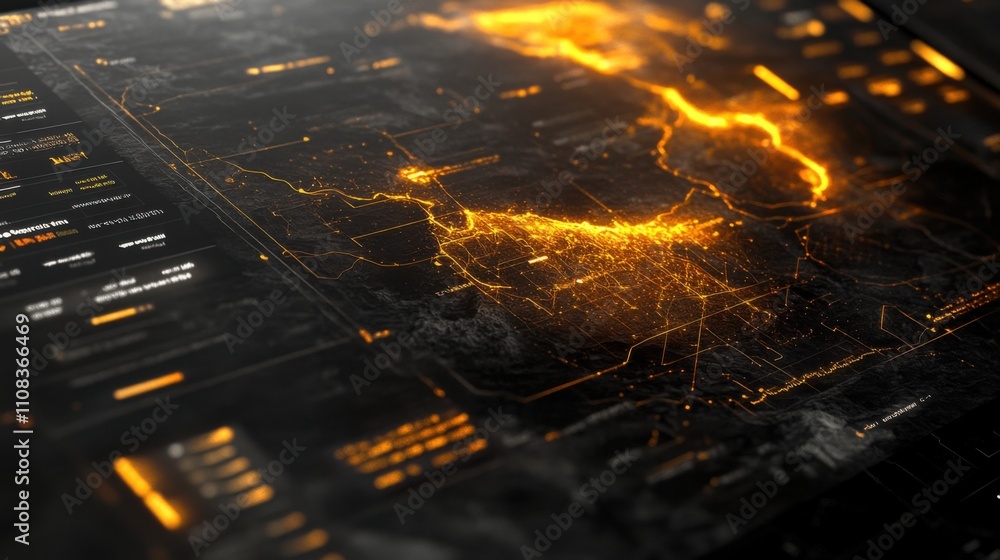 Poster Abstract Digital Map with Glowing Lines and Modern Design Elements