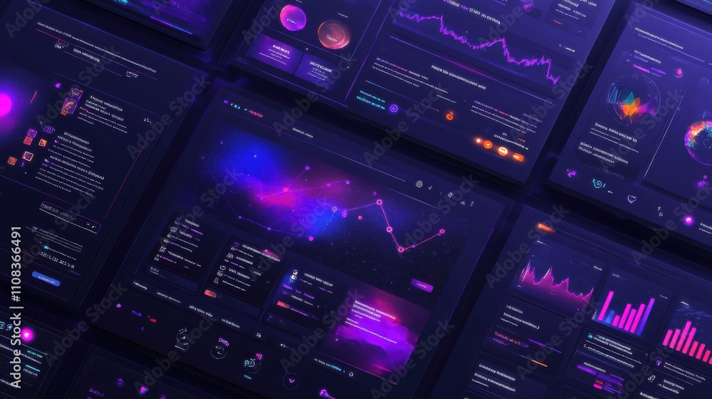 Poster futuristic digital dashboard with abstract galaxy background design