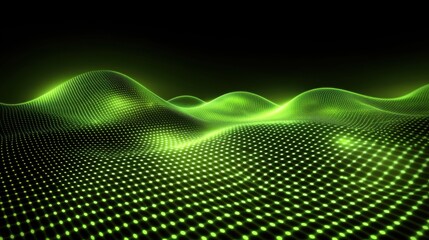 Obraz premium Green Abstract Wave Patterns with Dots on a Dark Background