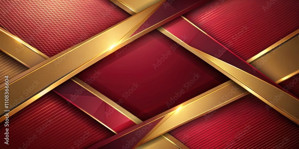 Poster Abstract Red and Gold Geometric Design with Intersecting Lines and Textured Surfaces