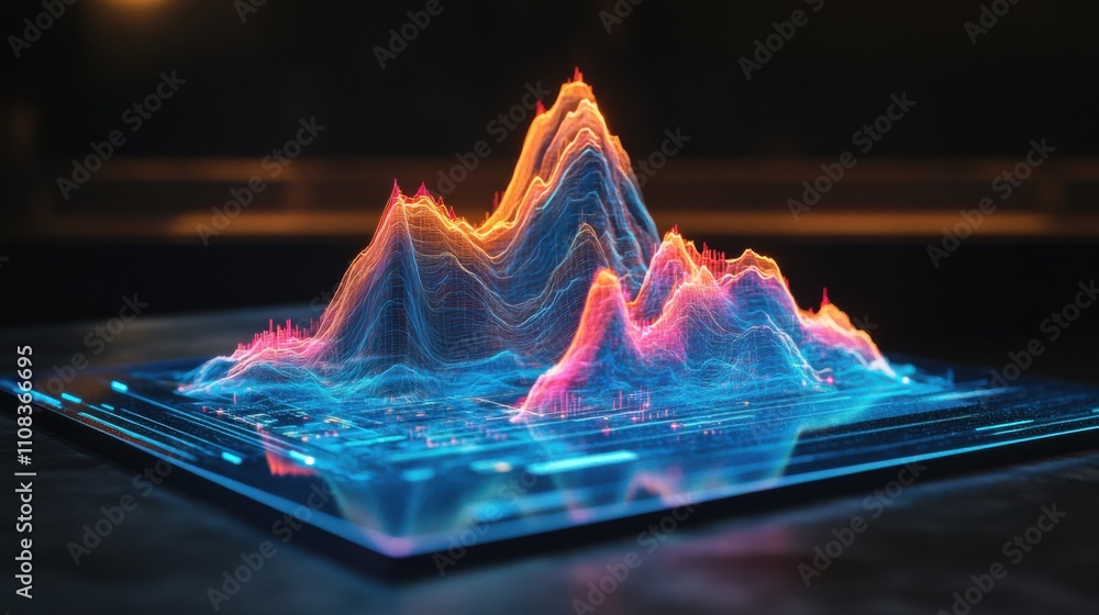 Poster colorful 3d data visualization on transparent display board