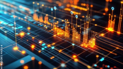 Abstract Digital Data Visualization with Glowing Lines and Circles