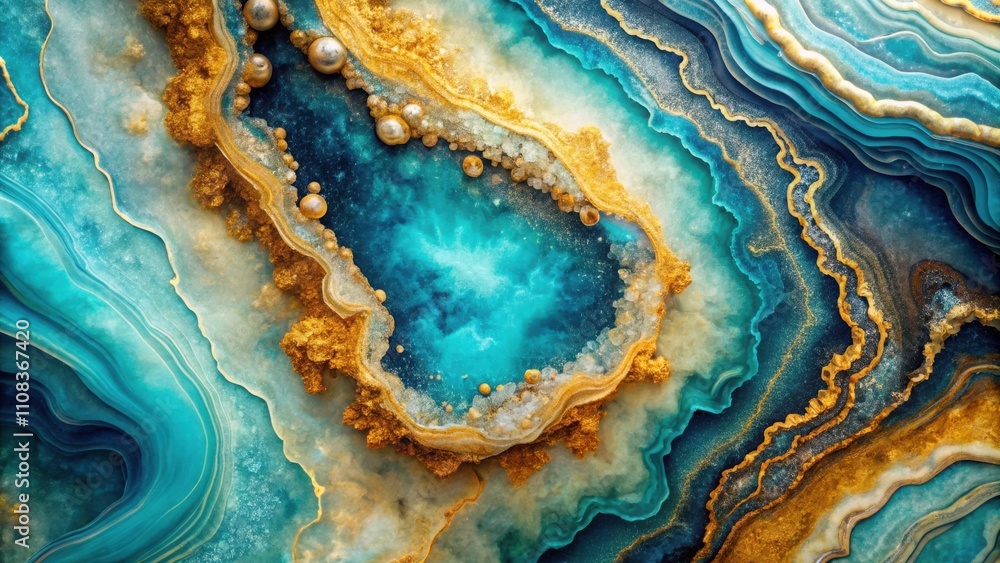 Poster a mesmerizing blue and gold agate with intricate patterns and glistening inclusions