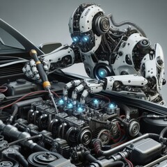 Fototapeta premium robot repairs car