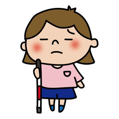 困っている白杖を持った子供（女の子）