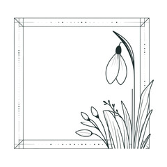 A frame with snowdrops, a simple linear pattern on a plain white background
