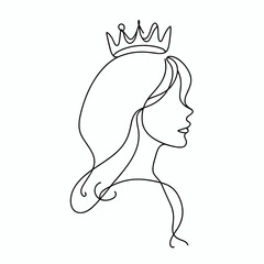 Portrait of a princess, a queen, a simple continuous linear drawing of a girl on a simple white background