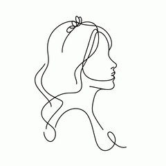 Portrait of a girl, a woman, a simple continuous linear drawing of a girl on a simple white background