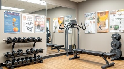 Modern Gym Interior with Dumbbells and Exercise Equipment in Fitness Studio