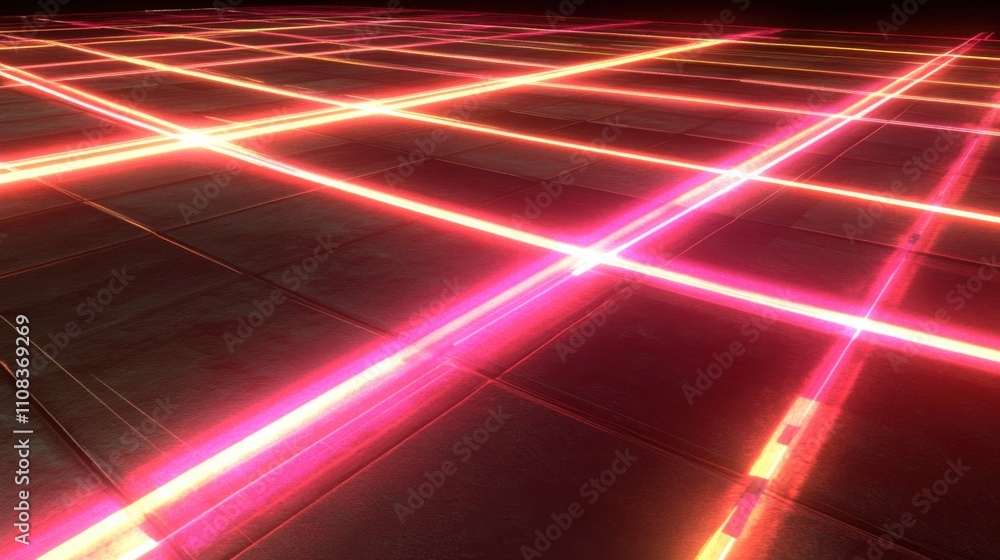 Aufkleber vibrant neon lines creating futuristic grid pattern on dark surface