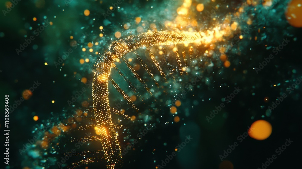 Poster abstract dna structure with glowing particles and mystical background
