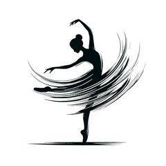 Black and white silhouette of a ballerina, dancing girl
