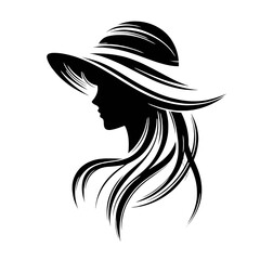 Black and white silhouette of a woman in a hat, a girl