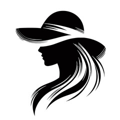 Black and white silhouette of a woman in a hat, a girl