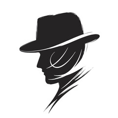 Black and white silhouette of a man in a hat