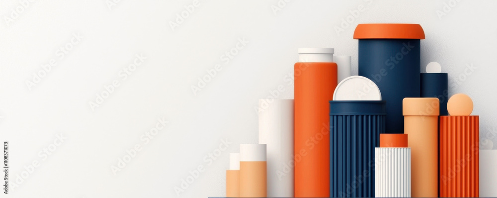 Poster modern containers in various shapes and colors, showcasing design elements