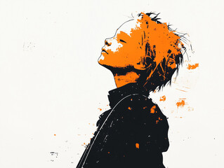 Vivid Abstract Portrait of a Young Person with Orange Accents