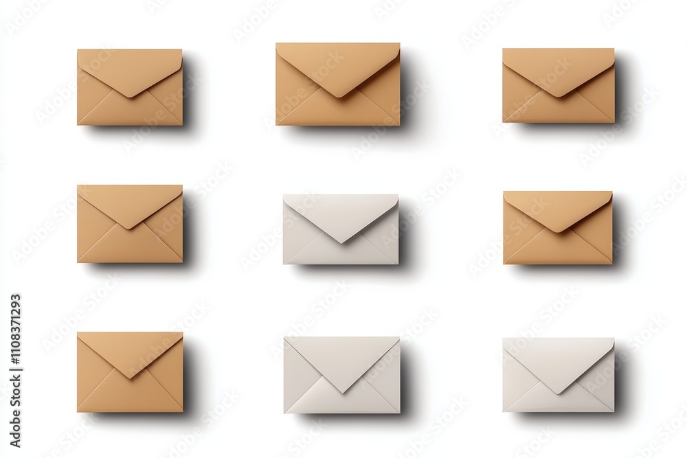 Poster nine envelopes arranged in grid pattern on white background