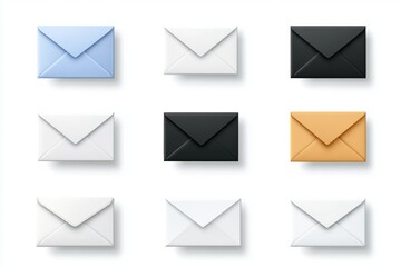 Colorful envelope pattern on white background: blue, black, white, yellow