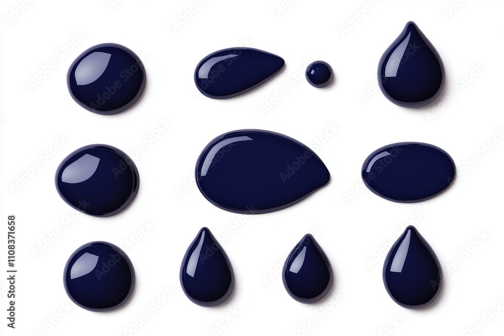 Poster assorted dark blue paint blobs on white background
