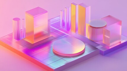 Fototapeta premium Abstract 3D Geometric Shapes in Vibrant Colors on Soft Background