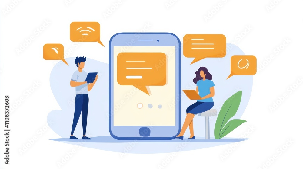 Poster people using mobile devices for communication and messaging