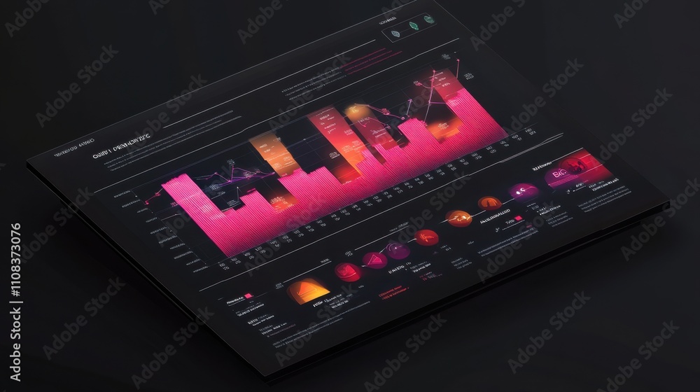 Poster data visualization display with colorful graphs and infographics design
