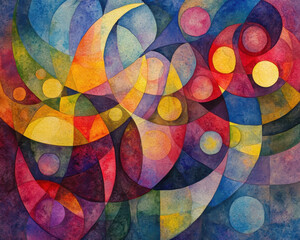 Fototapeta premium Colorful abstract geometric watercolor with circles and curves