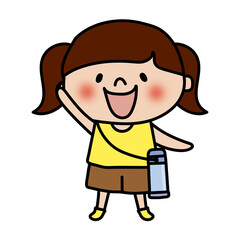 水筒を斜め掛けする子供（女の子）