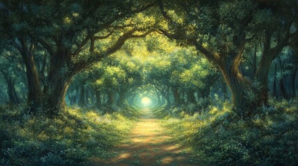 A Path Through a Sunlit Forest Canopy