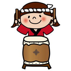 お祭りで太鼓をたたく子供（女の子4）