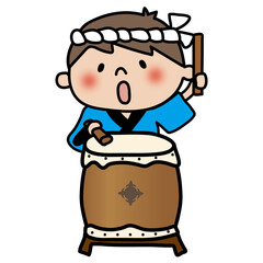 お祭りで太鼓をたたく子供（男の子3）