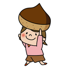 Fototapeta premium 大きな栗を持っている子供（女の子）