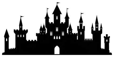 Obraz premium Black Medieval Castle Silhouette Fortress Label Design: Premium Gothic Fortress Image for Branding