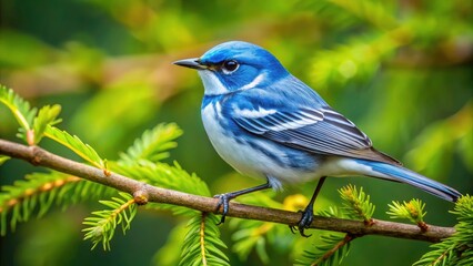 Naklejka premium Cerulean Warbler Male, Southeastern Minnesota, Wildlife Photography, Bird, Nature, Spring, Summer, Wild Bird, Birdwatching, Rare Bird, Blue Bird, Forest 
