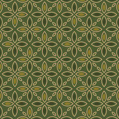 Seamless Gold Geometric Retro Damask Pattern On Green Background