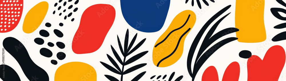 Poster colorful abstract shapes and patterns with organic elements create vibrant design