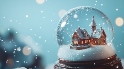 Fototapeta premium Enchanted winter scene: A snow globe captures a charming village, nestled in a blanket of snow.