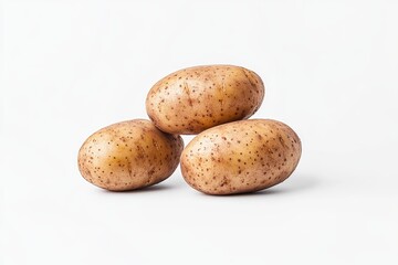 Fresh brown potatoes on white background