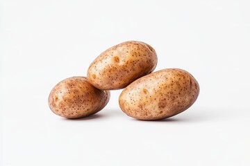 Obraz premium Three fresh brown potatoes on white background