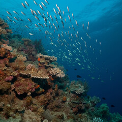 Obraz premium coral reef and diver wallpaper 